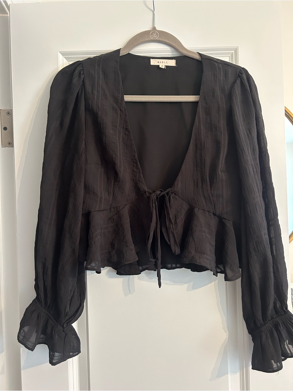 MABLE Black Tie-Front Peplum Blouse